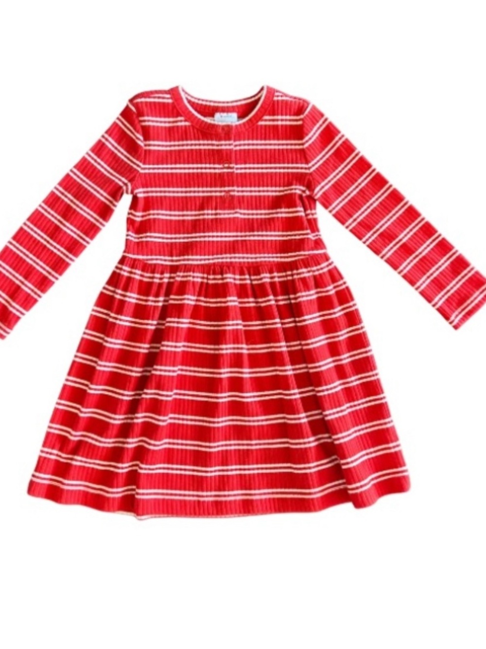 Like New Hanna Andersson Cotton Red and White Striped Long-Sleeve Knit Dress